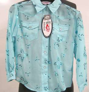 GIRLS SM Turquoise Sequin Bling Poly Western Shirt  