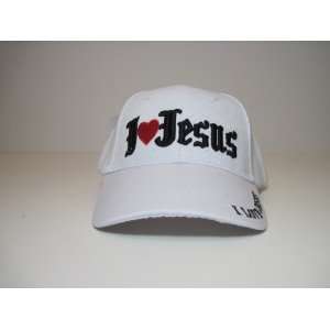  I Love Jesus Baseball Hat Cap White Adj. Velcro Back New 