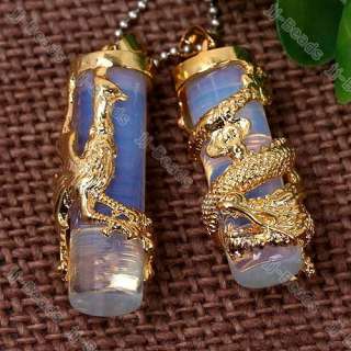 2P Dragon Phoenix Wrap Opal Opalite Gold Plated Pendant  