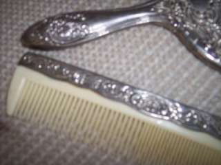 Vintage silver tone dresser set mirror comb  