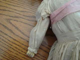 ANTIQUE EARLY 30 PAPIER MACHE DOLL 1800S??? STRAW FILLED BODY GLASS 