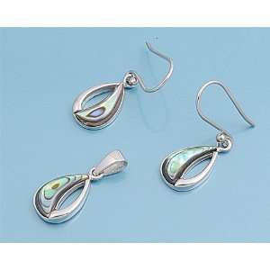  Earrings and Pendant Set   Pear Shaped with Abalone and Sterling 