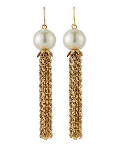 Fragments Pearl Tassel Earrings, Golden  