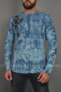 Affliction SPIKER Mens Thermal Shirt   A1221 NEW Blue  