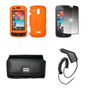EMPIRE Black Leather Case Pouch with Belt Clip and Belt Loops + Orange 