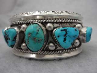Vintage Navajo bracelet rare Turquoise Thick Silver Old Pawn signed 