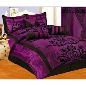   Purple Flock Satin COMFORTER SET / BED IN A BAG   QUEEN SIZE BEDDING