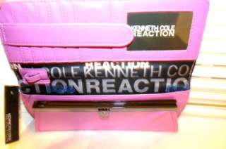 New Kenneth Cole HOT PLUM PURPLE Leather Elongated Clutch Wristlet 