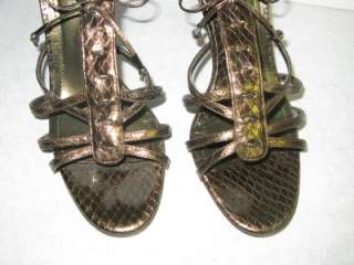VIA SPIGA Bronze Moc Croc Strappy Heels Pumps Shoes 7M  