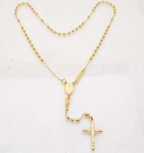 ROSARY NECKLACE CRUCIFIX VIRGIN MARY 14K Yellow Gold 26  