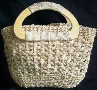 White Stag Straw & Wood Top Handle Purse/ Handbag  