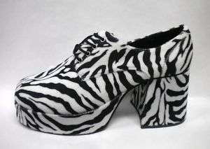 Zebra Fur Pimp 70s Disco Mens Platform Costume Shoes 10  