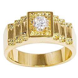 14k Gold Overlay Mens Crown CZ Ring  