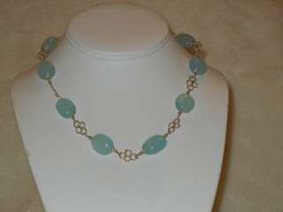   NATURAL AQUA BLUE CHALCEDONY BEADS & 925 STERLING SILVER NECKLACE