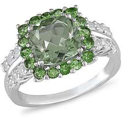   Green Amethyst/ Tsavorite/ Created Sapphire Ring  