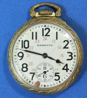 Circa 1944 Hamilton 992B Railway Open Face Antique Pocket Watch 21j 