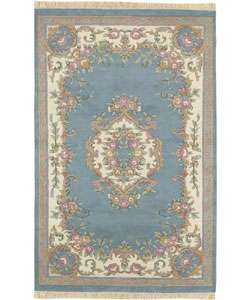 Hand knotted Blue Aubusson Wool Rug (5 Round)  Overstock