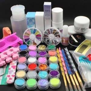   Powder UV Primer Glitte Liquid NAIL ART TIP Brush Glue Dust KITS