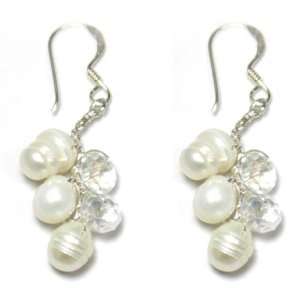  Silver Silk Earring   White Pearl / Clear Crystal Jewelry