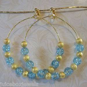   /Gold 3 Crackle glass Hoop Earrings Basketball wives inspired(C415
