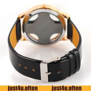   Transparant Big Design Black Leather Mens Quartz Wrist Watch Gift NEW