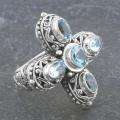 Sterling Silver Blue Topaz Cawi Cross Ring (Indonesia) Today 