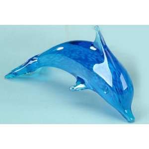  Blue Bubbles Crystal Glass Dolphin Figurine Statue 