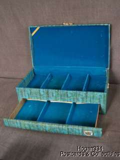 Vintage Blue Lady Buxton Jewelry Case Chest with Drawer  