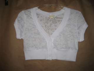 New Zenana short sleeve burn out button cardigan top blouse white size 