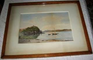 Antique Watercolor Coastal Landscape with Sailboat   Signed?  