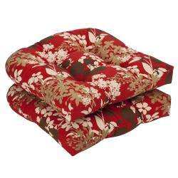   Outdoor Red/ Brown Floral Seat Cushions (Set of 2)  Overstock