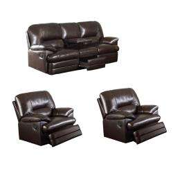 Coney Coffee Italian Leather Reclining Sofa and Two Reclining Chairs
