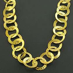   Gold over Silver Hammered Circle Link Necklace (Italy)  Overstock