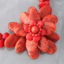   Silver Reconstituted Red Coral Flower Choker Necklace (Thailand