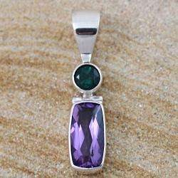 Sterling Silver Faceted Amethyst and Green Quartz Pendant (Indonesia 
