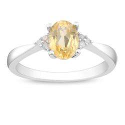 Sterling Silver Oval Citrine and Diamond accented Ring  