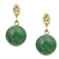 14k Yellow Gold Green Jade and Diamond Earrings  Overstock