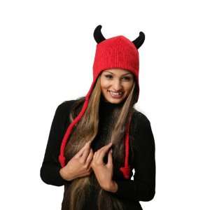  Red Devil Horns Pom Pom Knit Hat: Toys & Games
