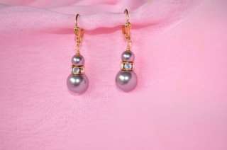 Pearl Crystal Earrings LeverBack silver plated Pink white blue Mauve 