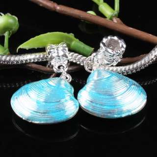 Sky Blue Enamel Sea Shell Charm Bead Fit Bracelet 20Pcs  