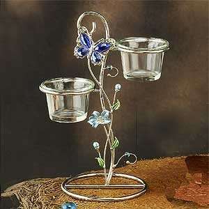 Crystal Butterfly Blue 2 Candle Holder with Stand 