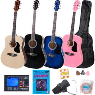   38 Dreadnought Guitar Package +DVD Lesson+Tuner ~Wood Black Blue Pink