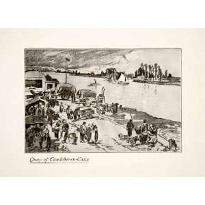  1925 Print Caudebec en Caux Normandy France Quay River 