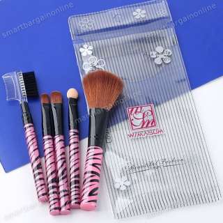 Color 5pc Pro Zebra Stripe Cosmetic Makeup Eyeshadow Blush Brush Set 