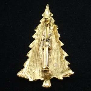 Christmas Xmas Tree Pin Brooch Vintage Multi Colored Rhinestones 