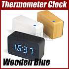 Blue LED Wood Wooden Digital Alarm Clock DC input/USB/batt​ery+ 