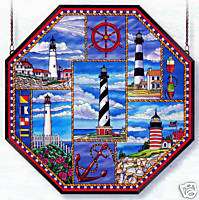 LIGHTHOUSE COLLAGE * NAUTICAL 22 OCTAGON STAINED GLASS  