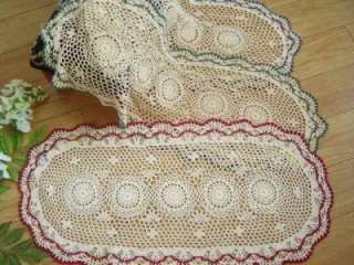 Vintage Hand Crochet Cotton GREEN Border Table Runner  