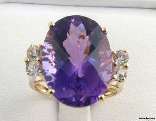 Large 11.46ct Amethyst Cocktail Ring   10k Yellow Gold .60ctw White 