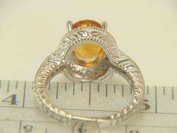 14k White Gold 2.50ct Citrine .26ct Diamond Ring Size 6.25  